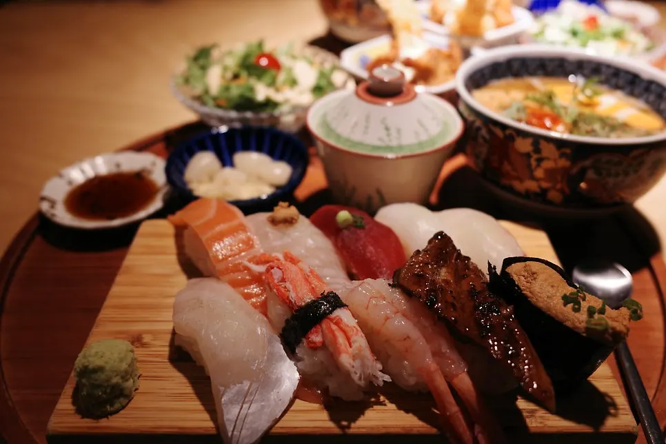 Sushi and side dishes on the table