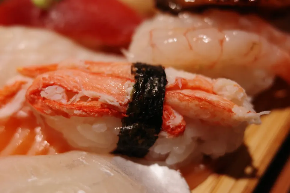 Sushi brushed with soy sauce