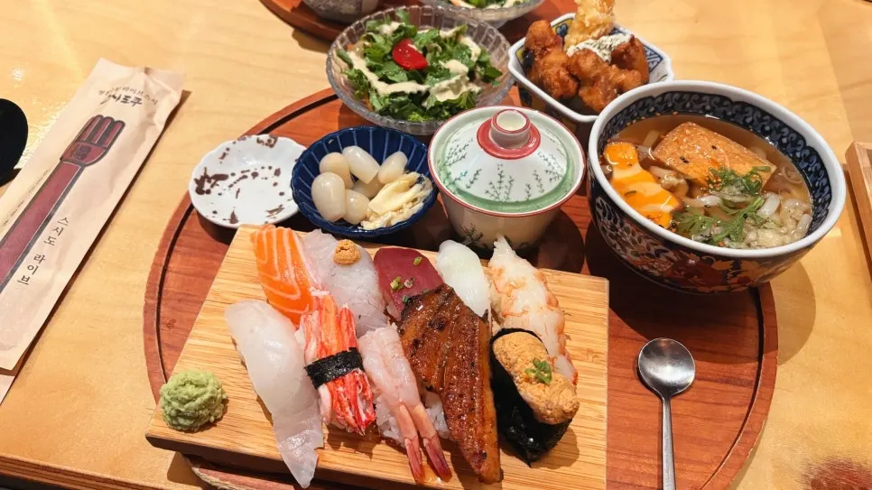 Plate of sushi from the premium sushi set