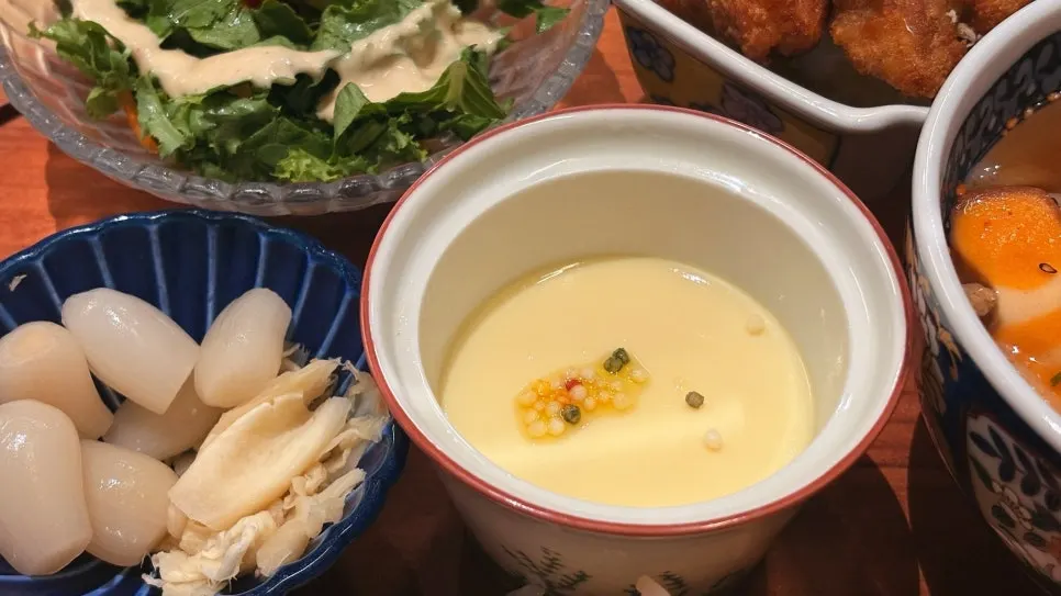 Chawanmushi steamed egg and salad