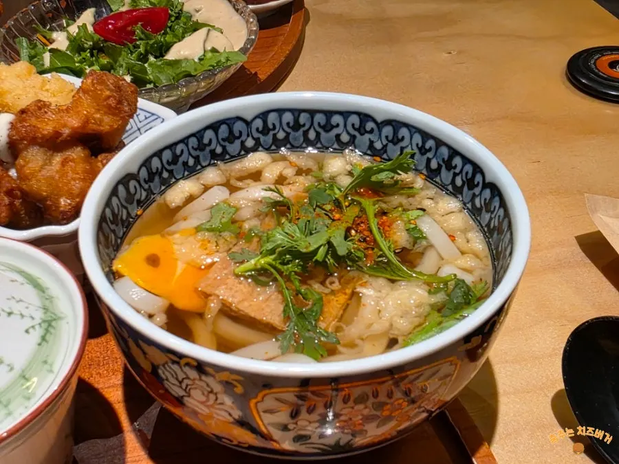 Set salad with dressing drizzled on top