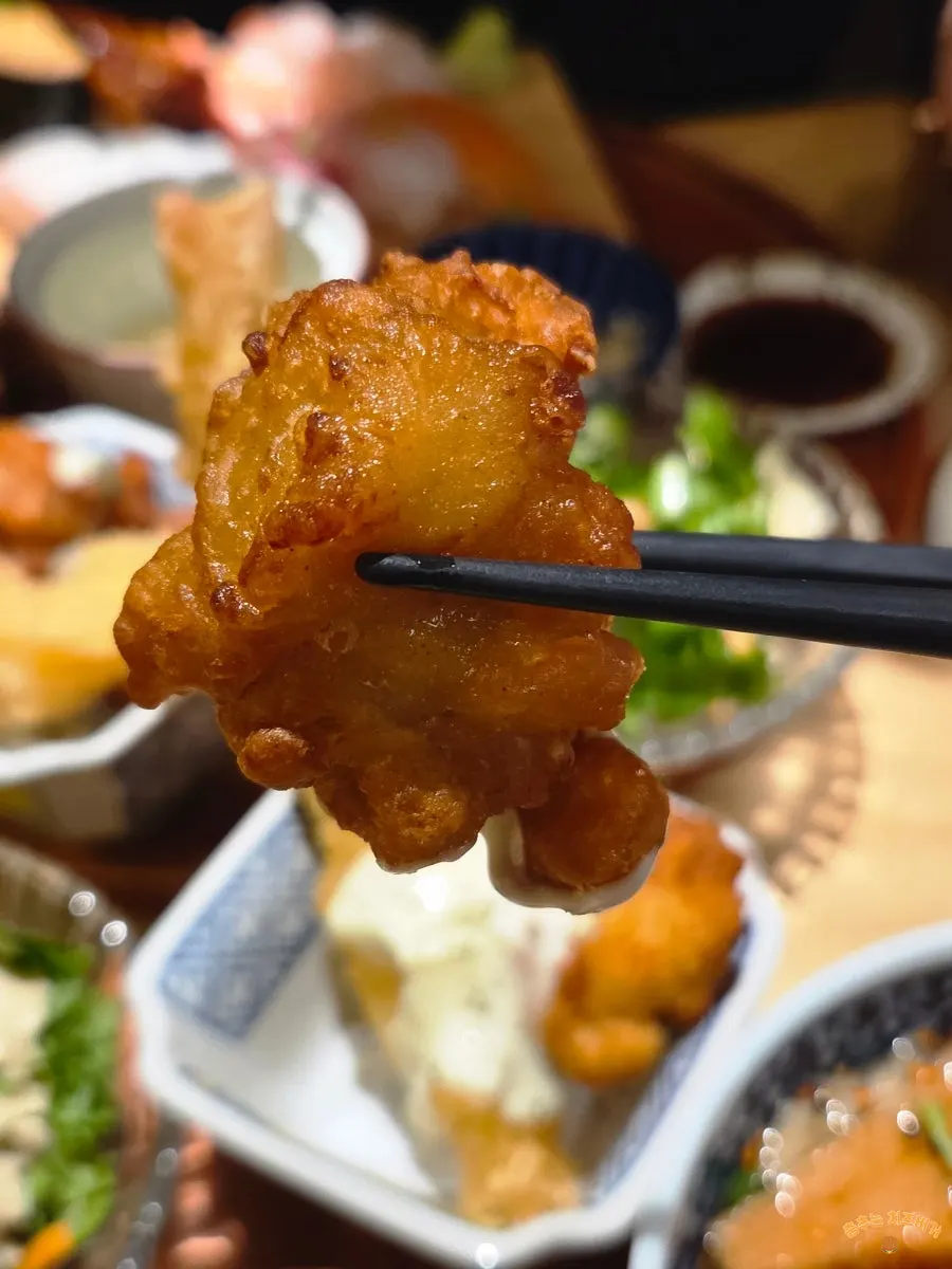 Plate of karaage and giant fried shrimp tempura