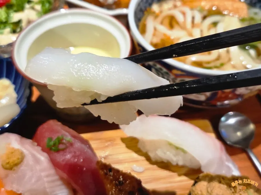 Close-up of snow crab sushi
