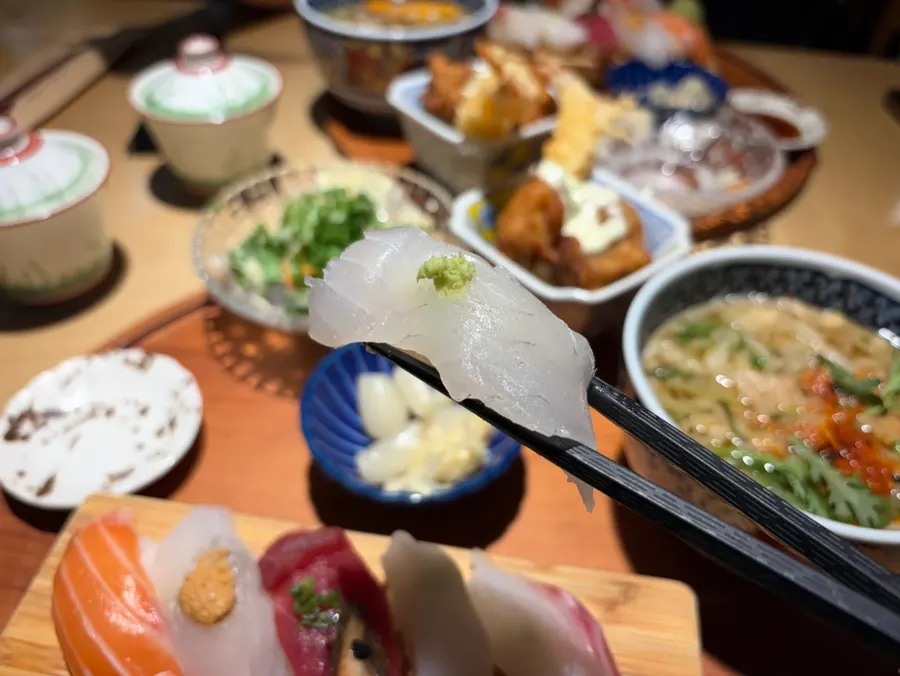 Close-up of glossy aged sushi
