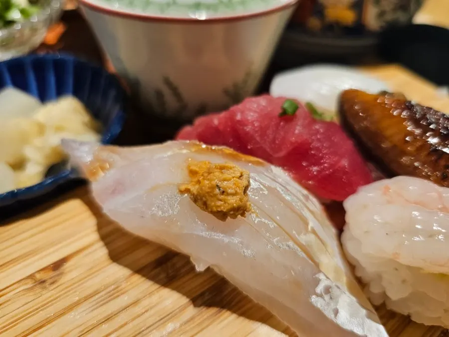 Flounder and monkfish liver nigiri