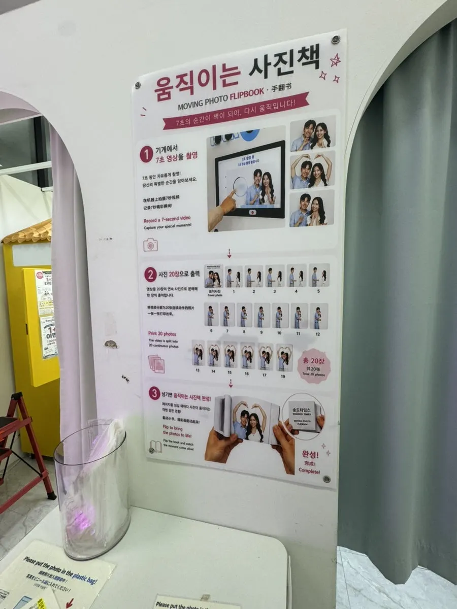 Usage instructions posted on the booth wall