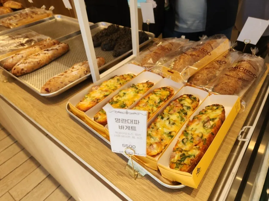 Myeongran and scallion baguette on display