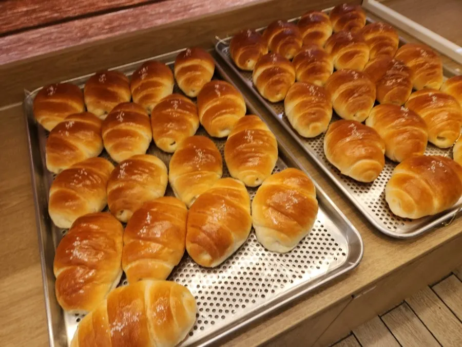 Salt bread on display at Tomoru Bakery