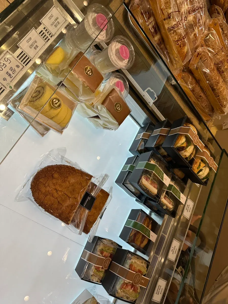 View of the bread display case inside the shop