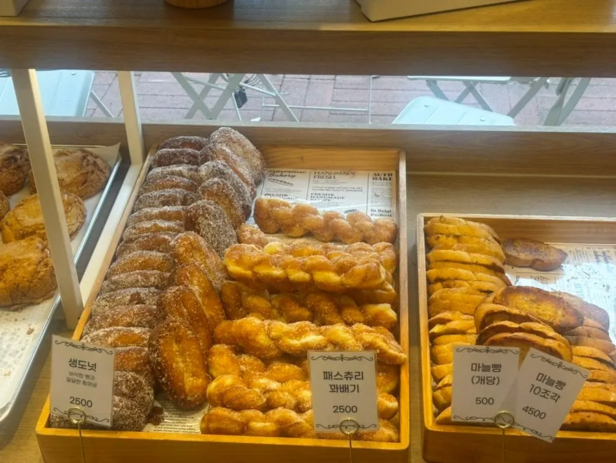 Choco rusk and baked pastries on display
