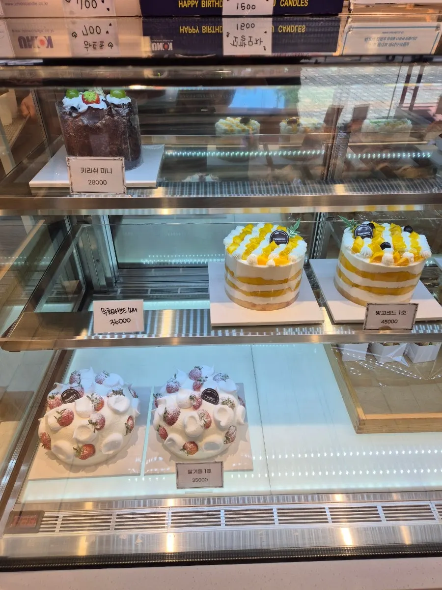 Fruit cakes displayed in the showcase
