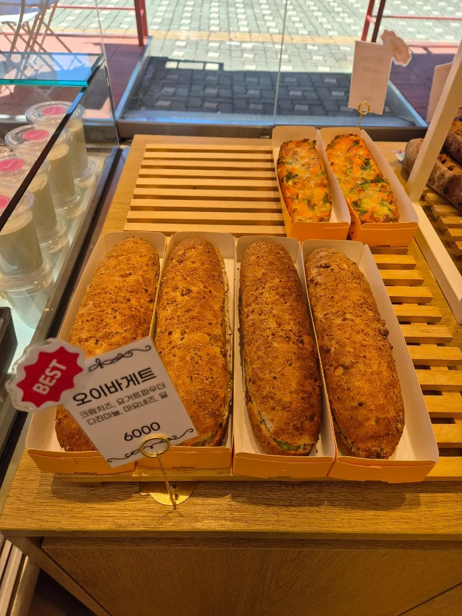 Various breads laid out on the display counter
