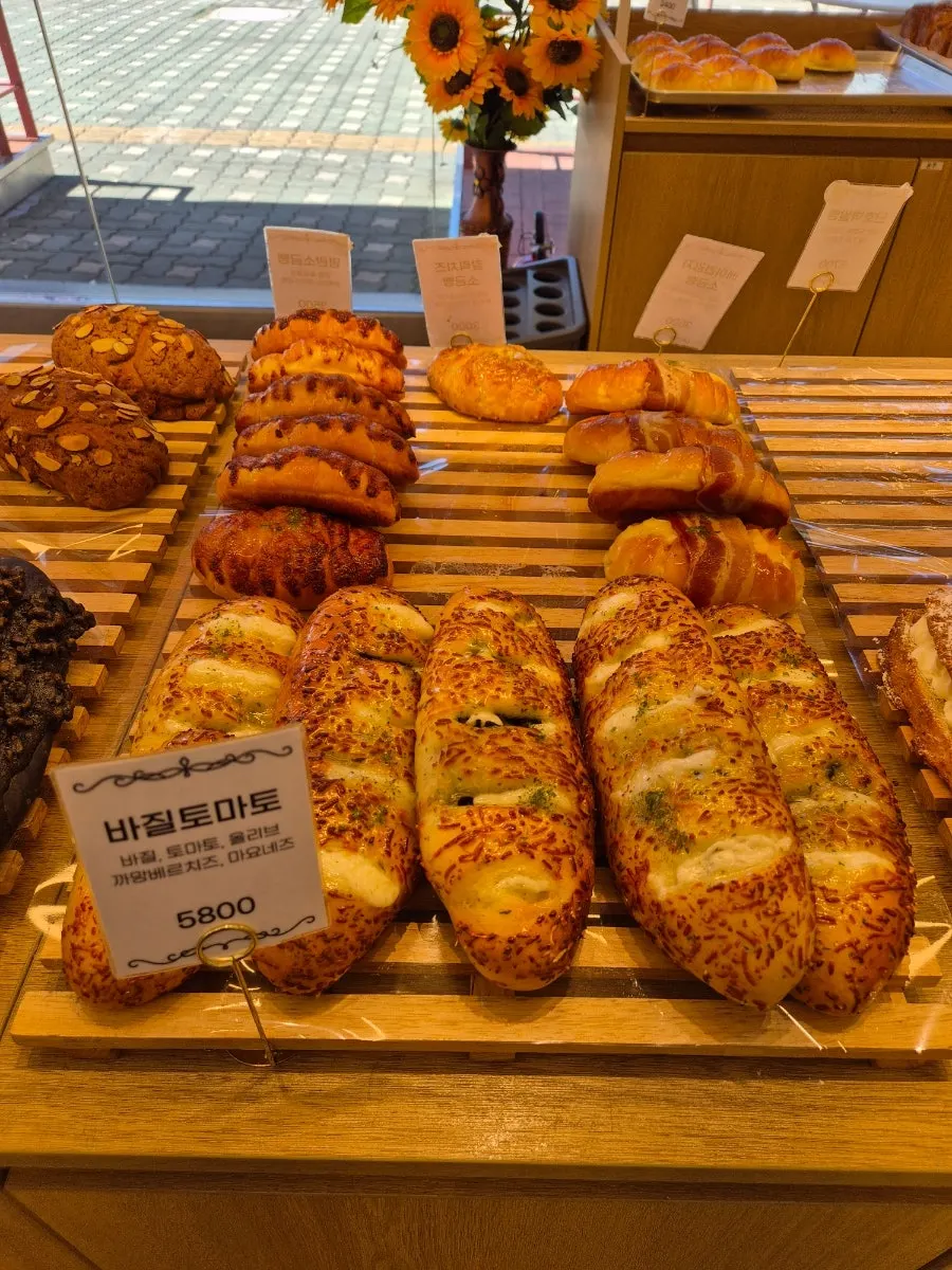Bread shelves inside the bakery