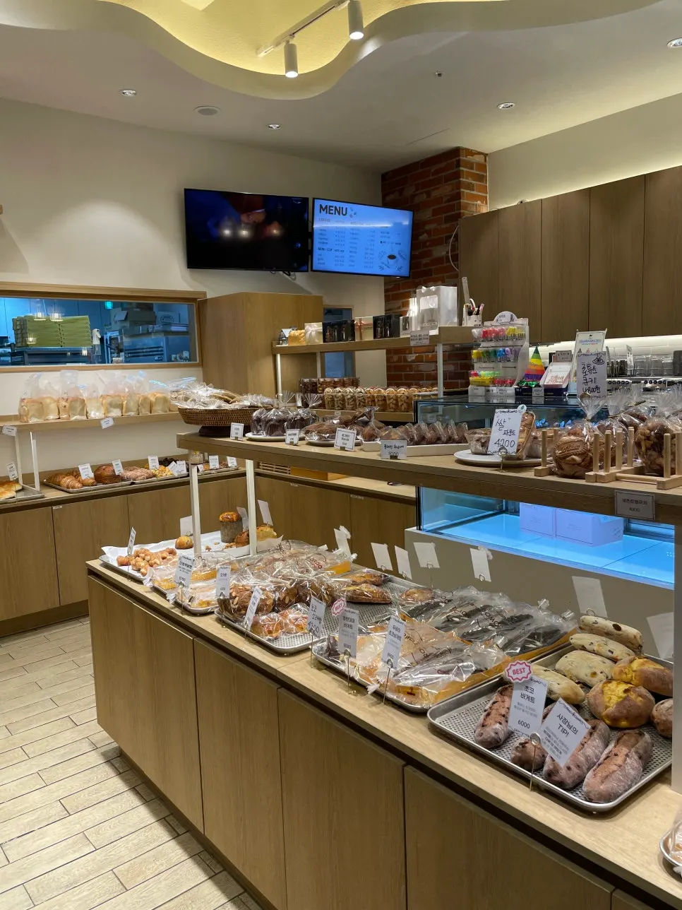 Interior of the bakery with bread on display