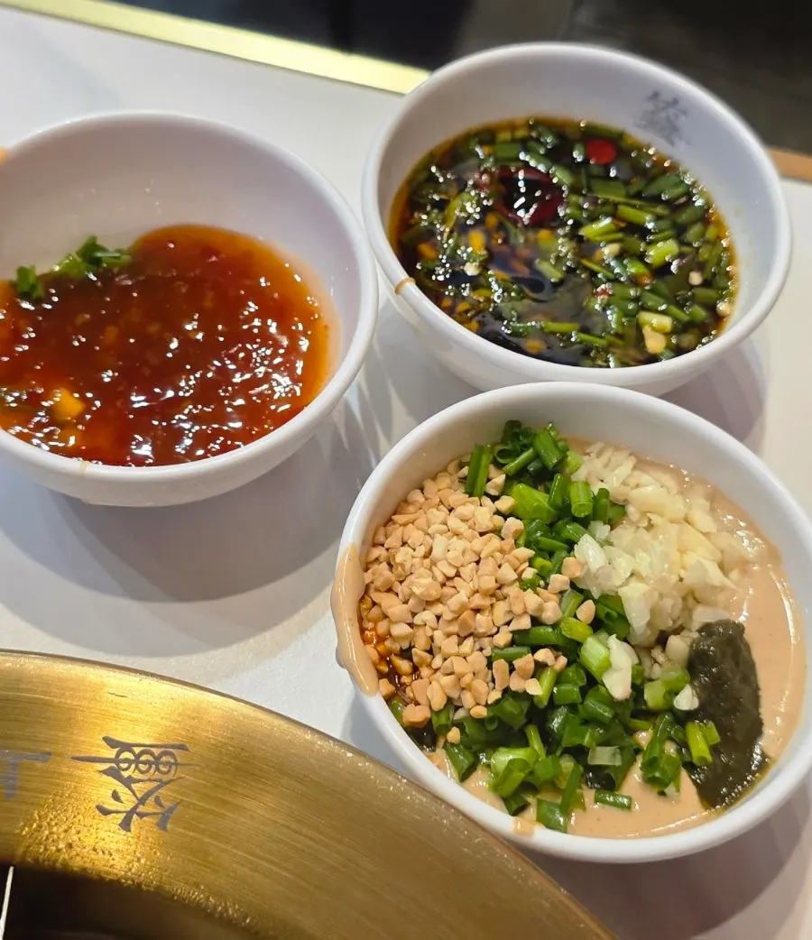 Homemade peanut dipping sauce on a plate