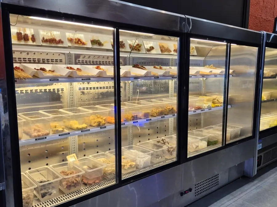 Neatly arranged self-serve bar at Sangsangcheom