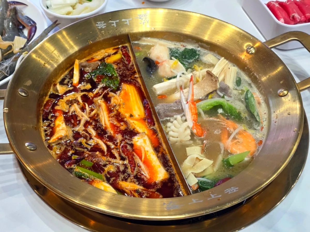 All-you-can-eat hot pot table setup at Sangsangcheom, Songdo Triple Street