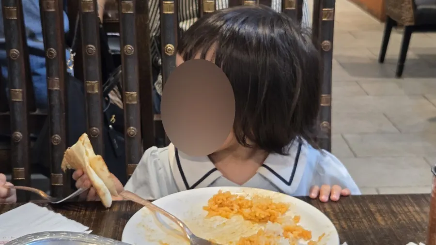 A spread of Indian curry shared with the kids