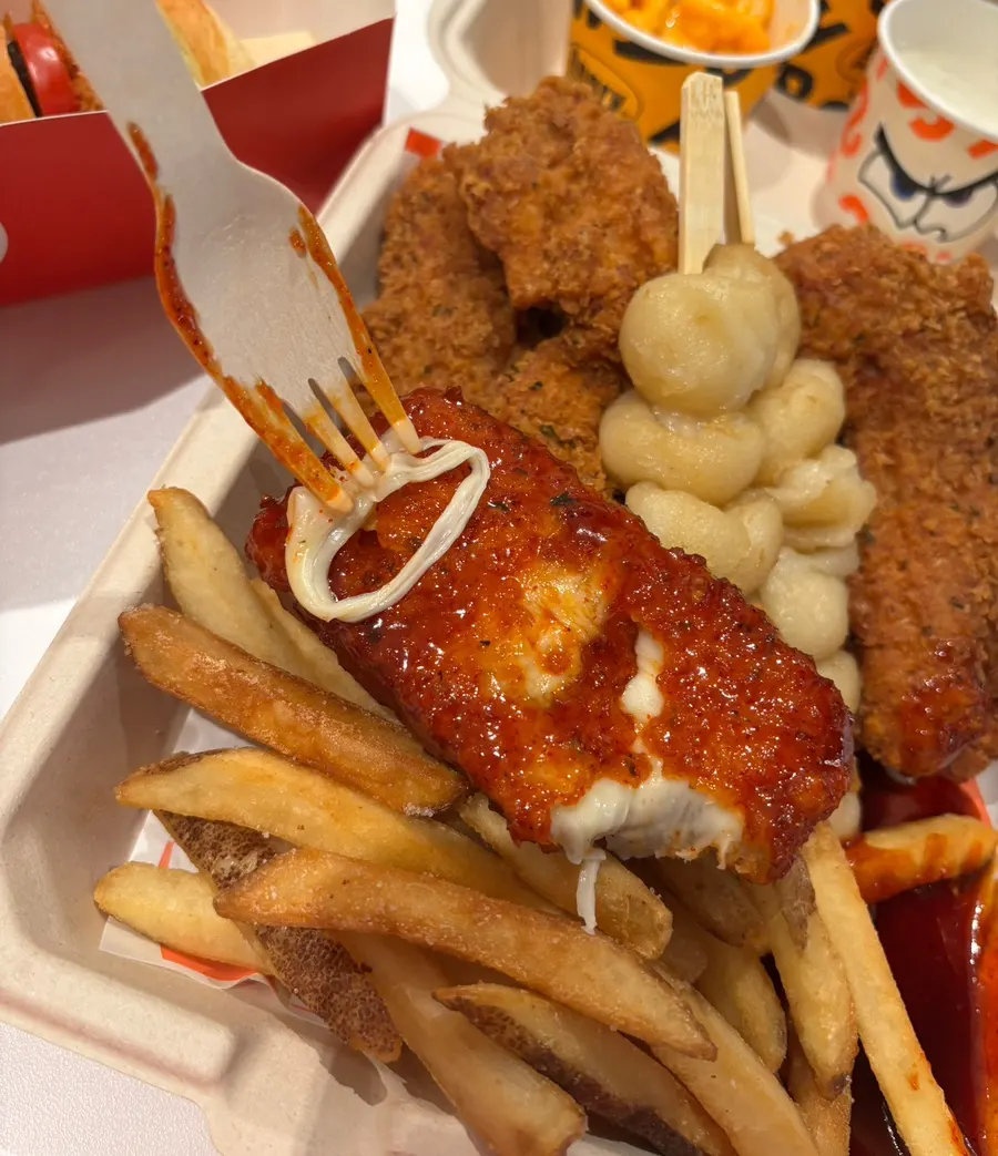 Angry Potato cheese stick with stretchy cheese pull