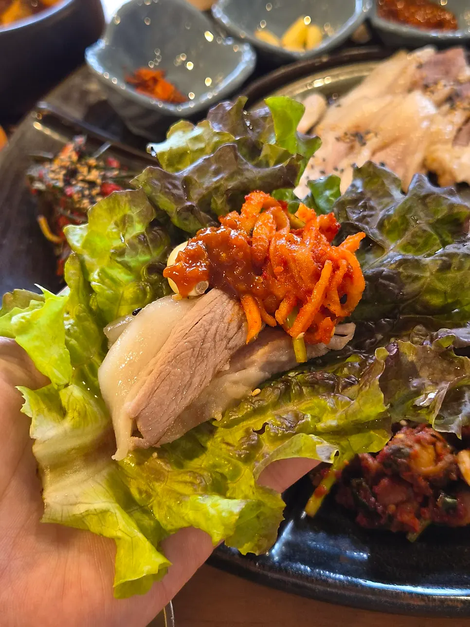 Well-fermented green onion kimchi with bossam