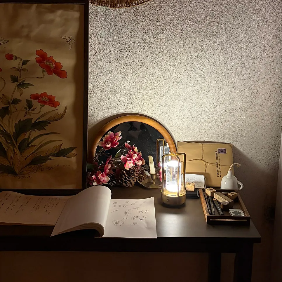 Calm interior of the café at night
