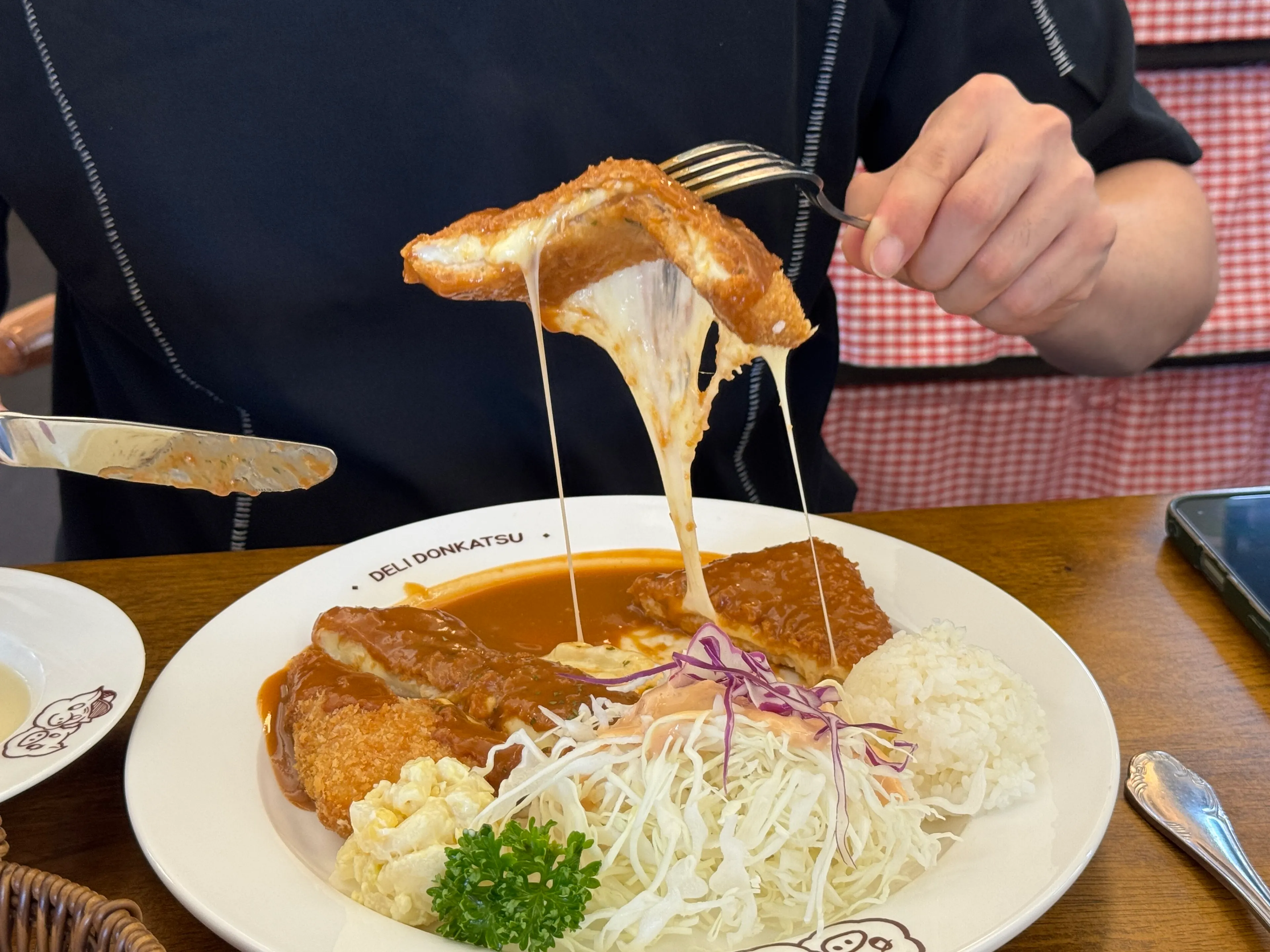 치즈돈까스와 샐러드를 함께 담은 접시