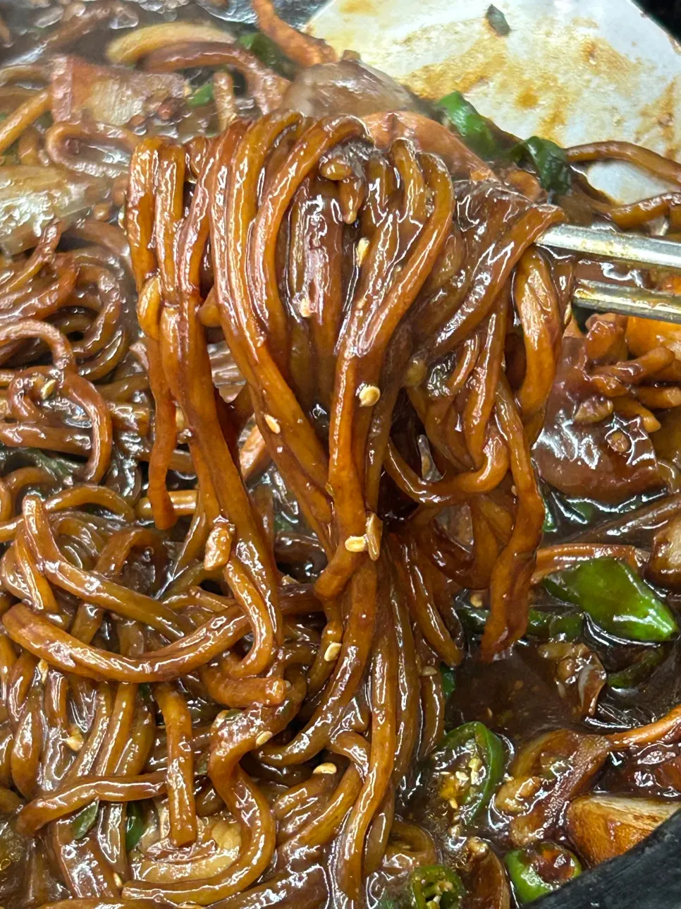Spicy cheongyang chili pesto topping the jajangmyeon