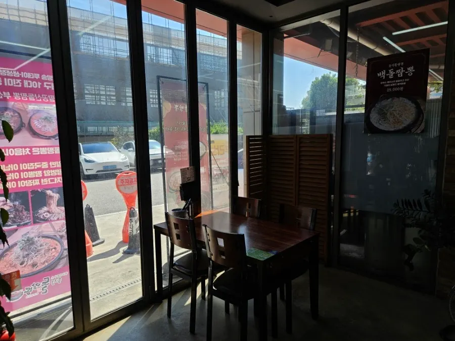 Parking space in front of the restaurant with cars waiting
