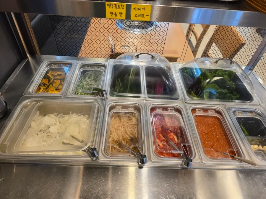 Self-serve side dish bar at Jeongwon Galbi Gyeonggi Gwangju Branch