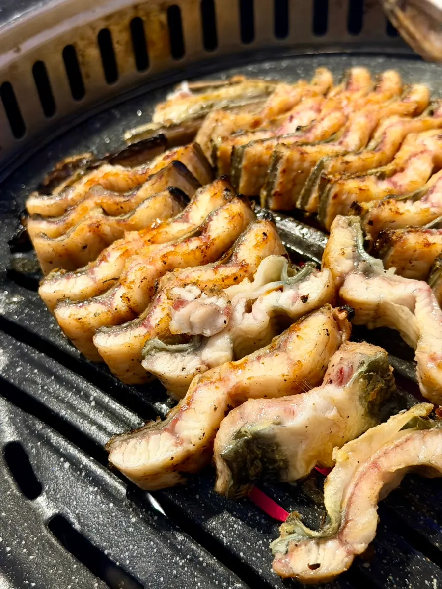 Grill loaded with eel