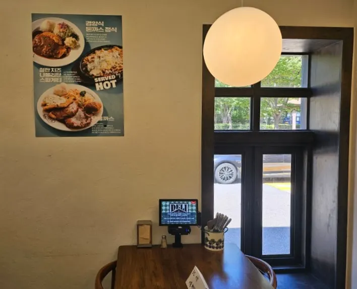 Restaurant window overlooking the park