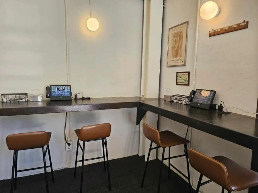 Bar-style seating inside the restaurant