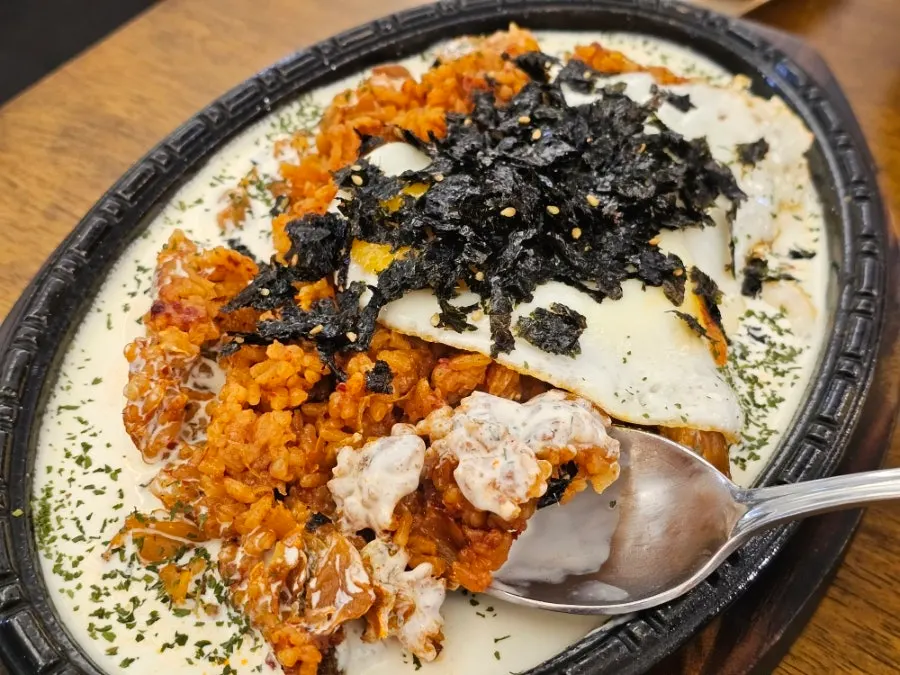 Kimchi fried rice with a soft-cooked egg