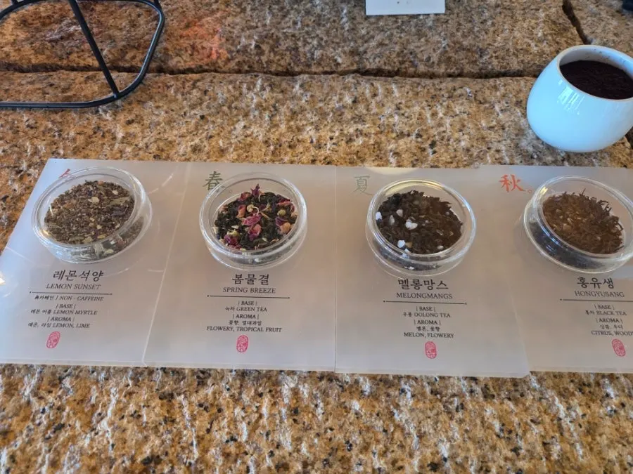Suwolgyeonghwa tea menu assortment