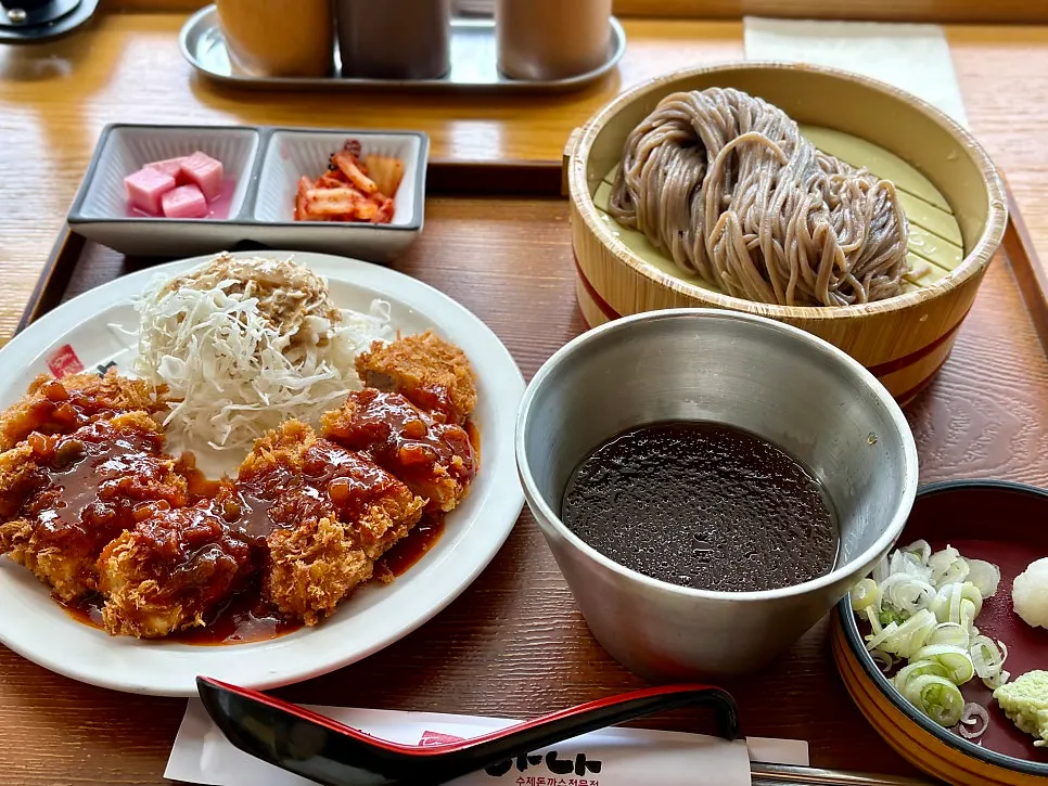 Full table of tenderloin cutlet and udon set