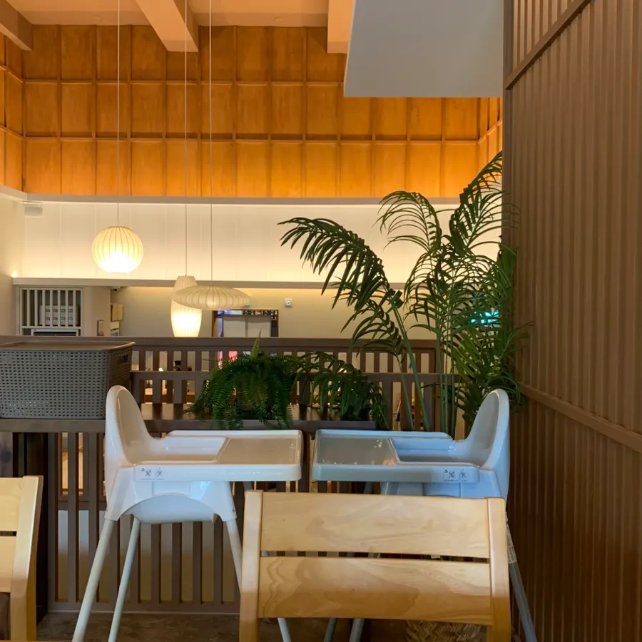 Seating area with a baby chair set up