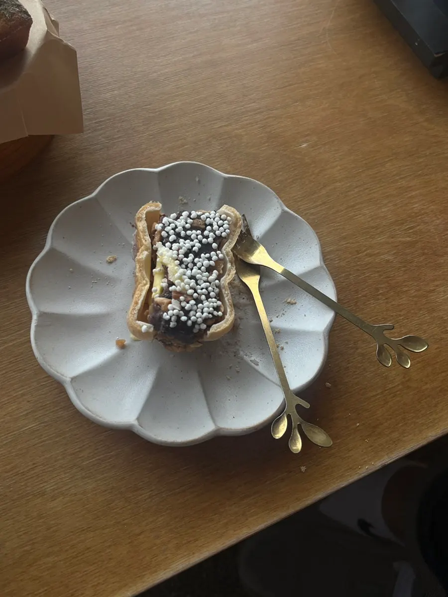 Cross-section of a red bean butter monaka