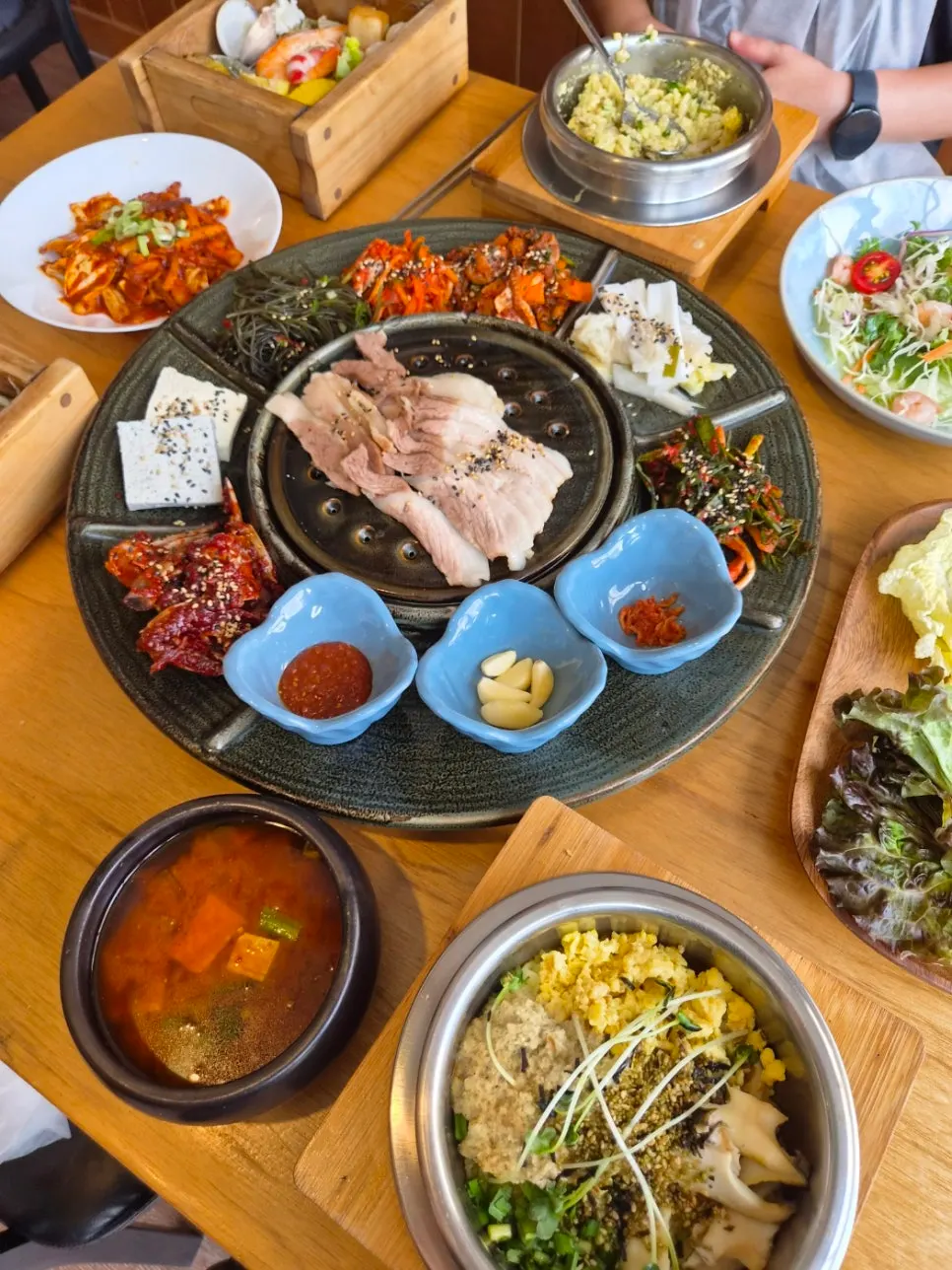 Generous Korean set meal spread at Songjeongok