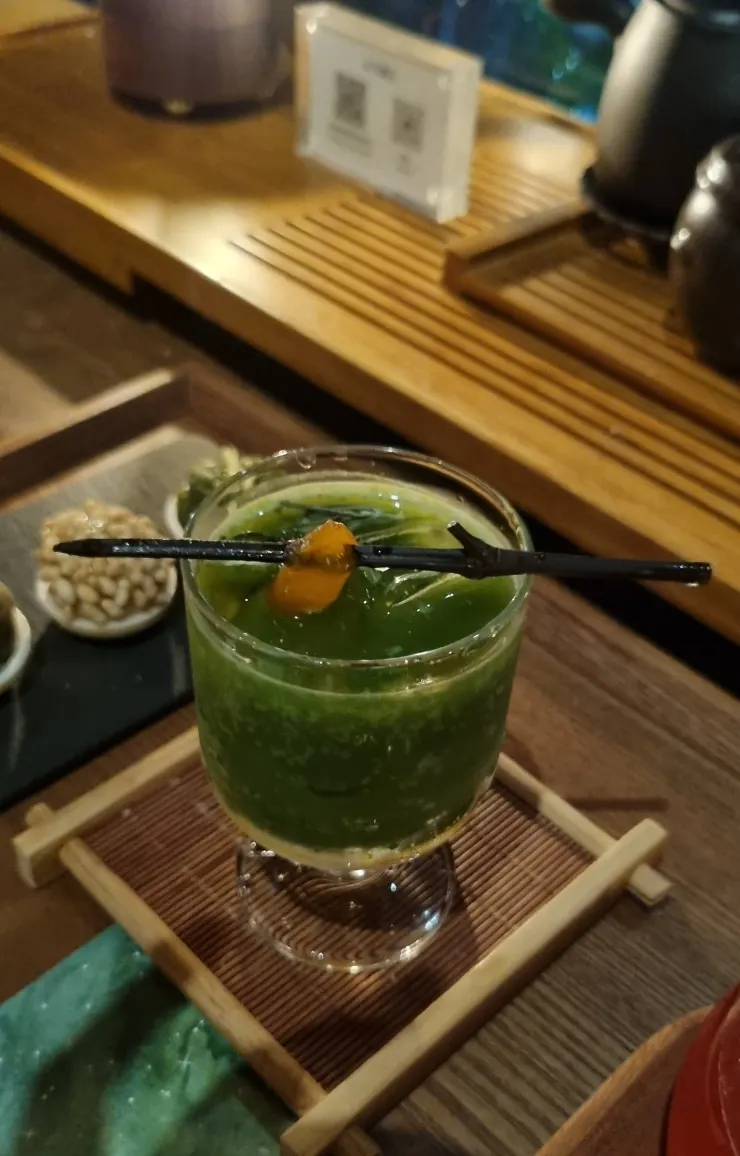 Bammasil Geum topped with matcha and kumquat