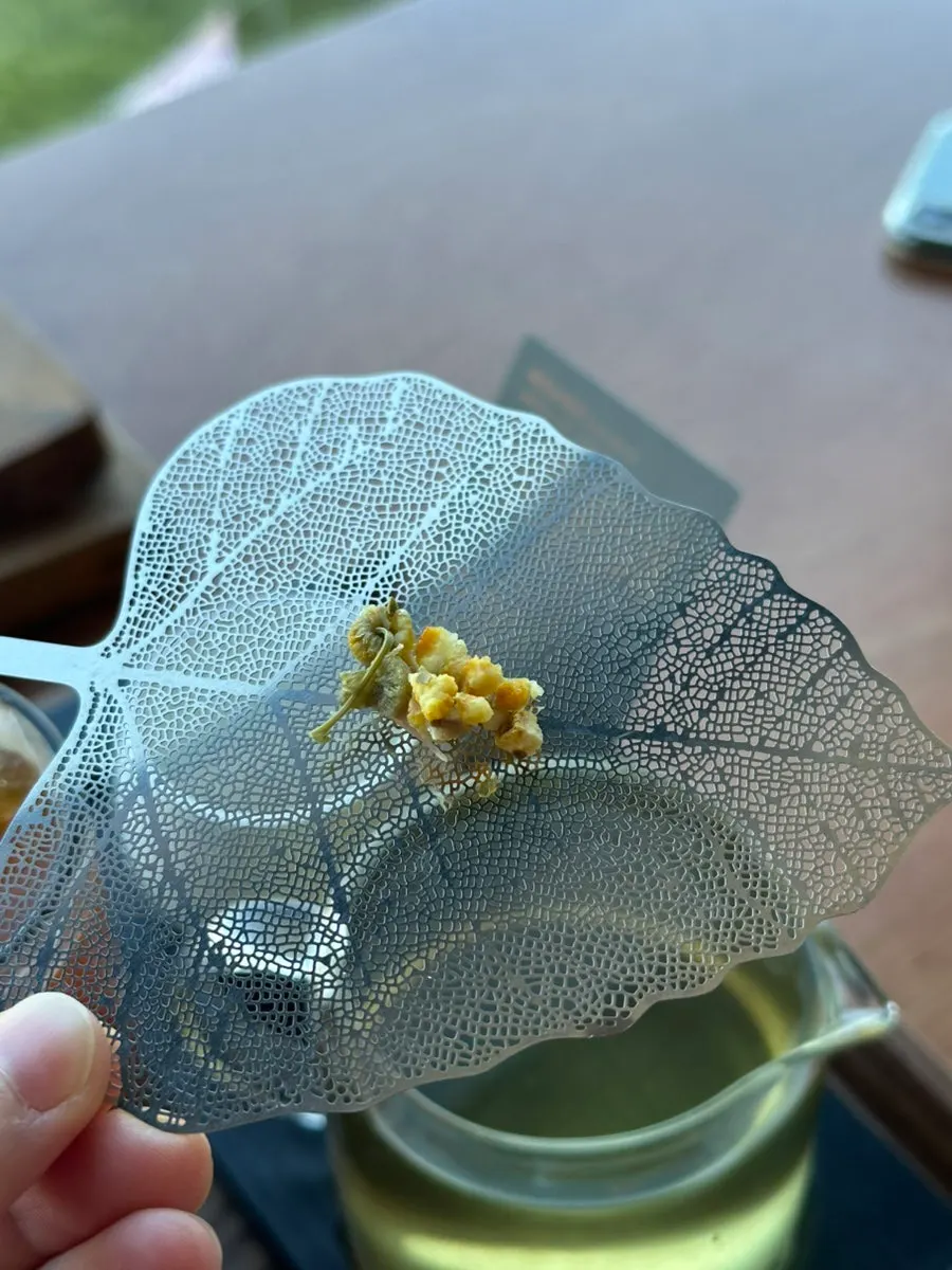 Steeped tea leaves placed atop the teapot