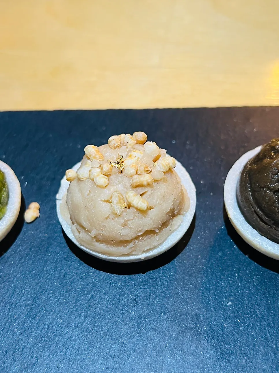 Monaka showing yuzu and red bean filling