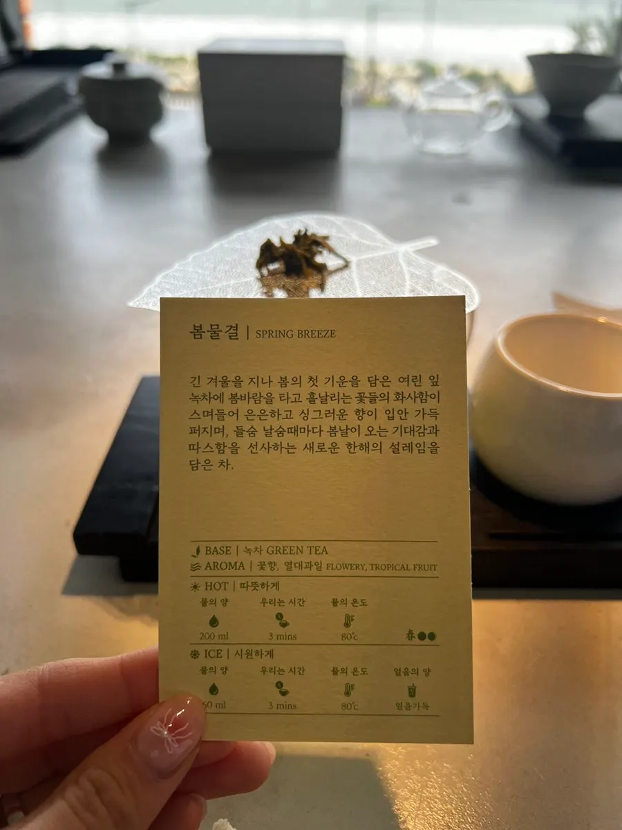 통창 바다 배경의 봄물결 아이스 차