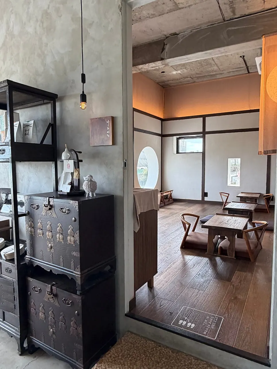 Interior lighting and tea sets on display at Suwolgyeonghwa