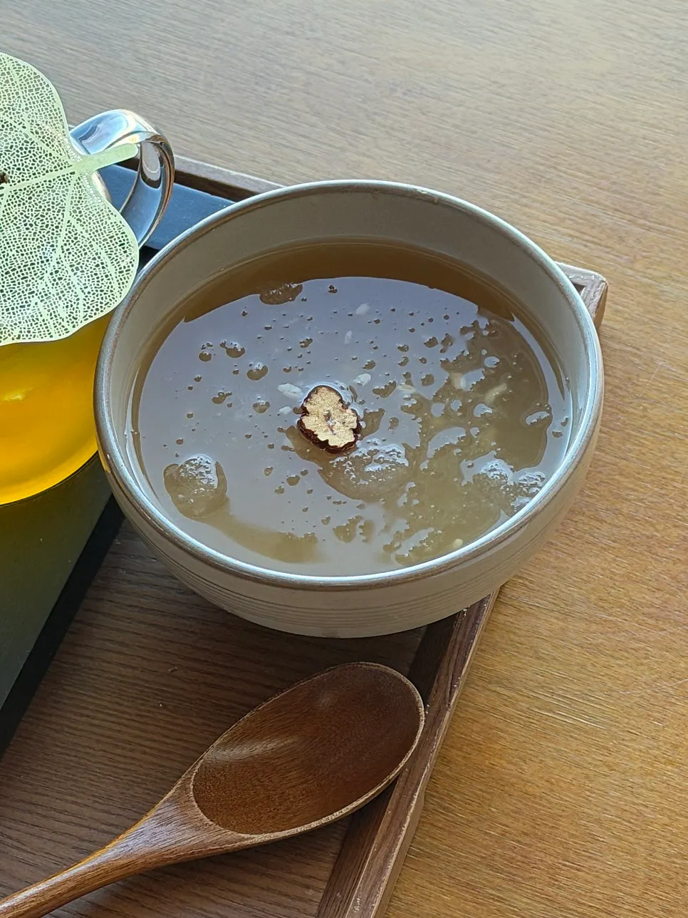 A cup of bamsikhye (chestnut sikhye) at Suwolgyeonghwa
