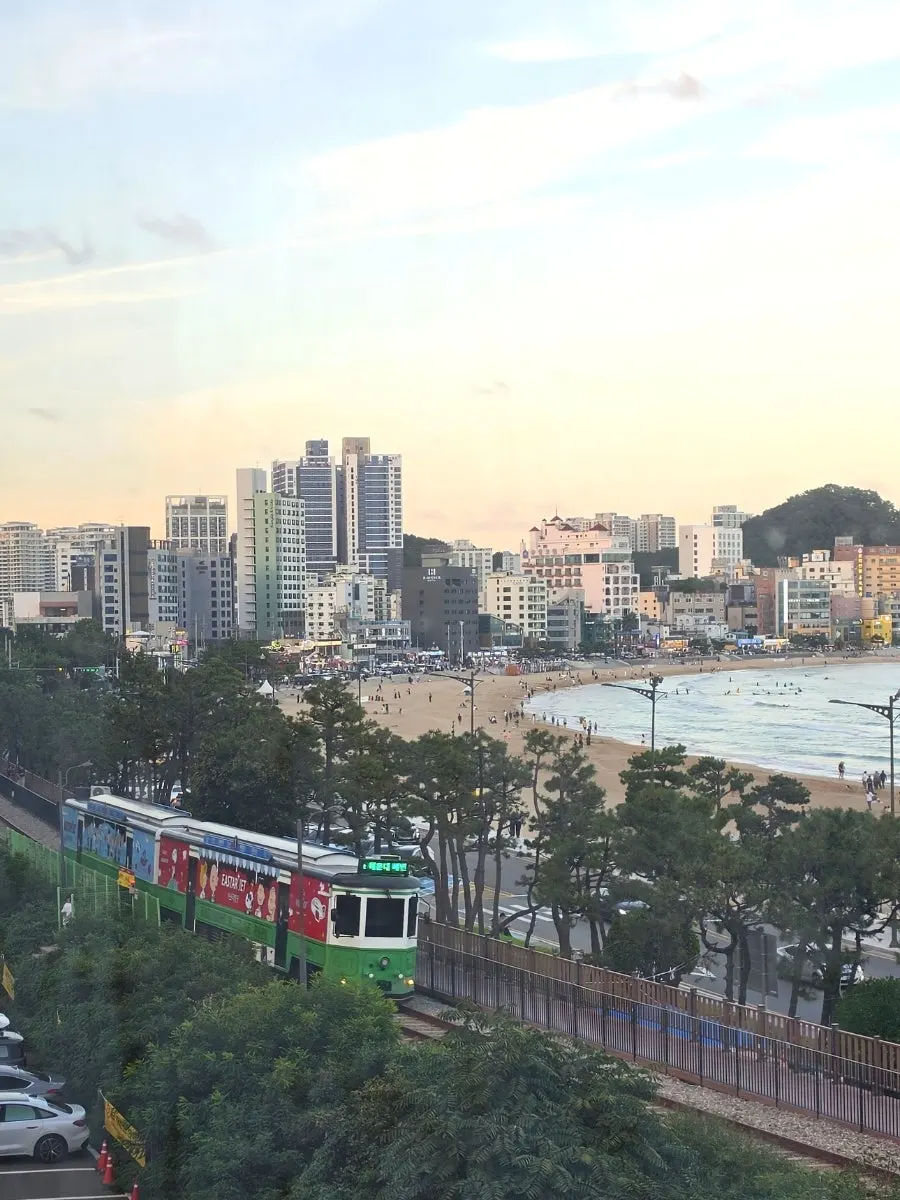 Songjeong ocean view with the beach train passing by
