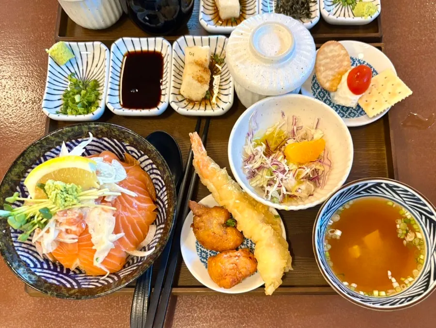 Full meal spread served at Yuok
