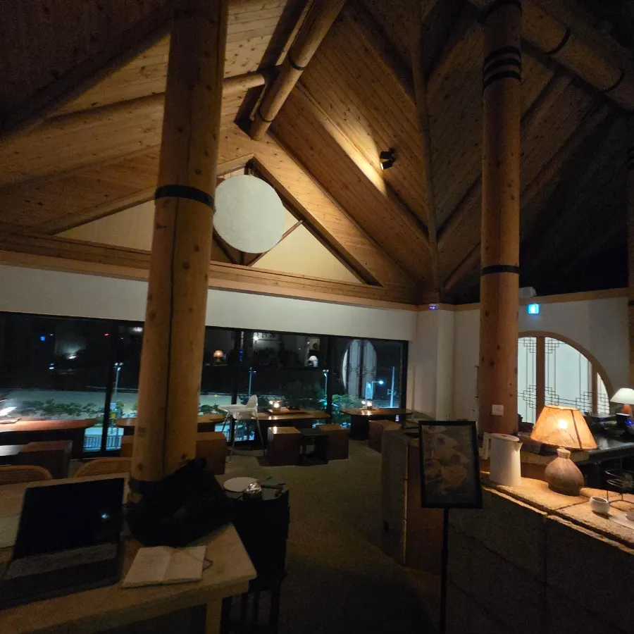 Interior lit softly during the night stroll hours