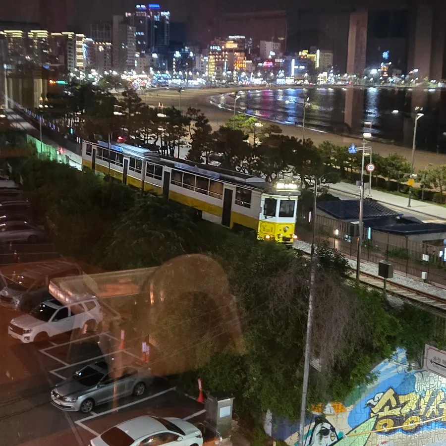 View of the Songjeong night sea through the window