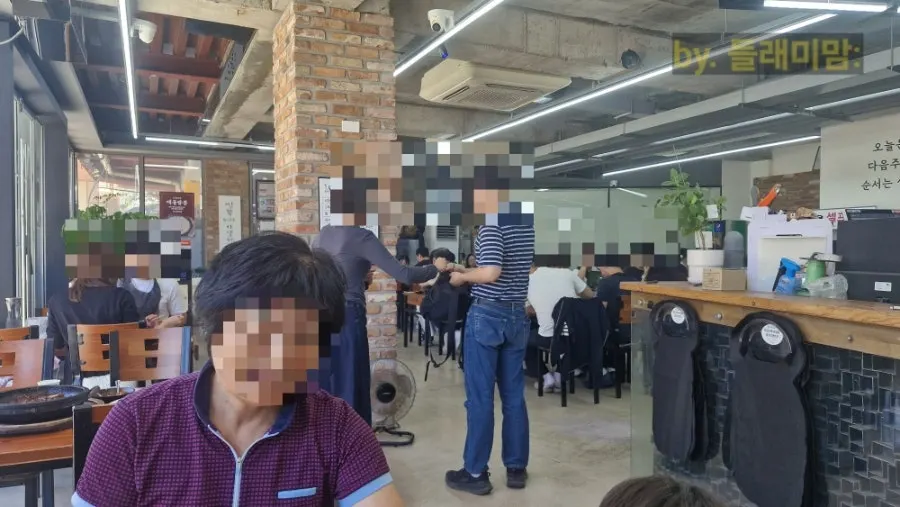 Restaurant interior with four-person tables