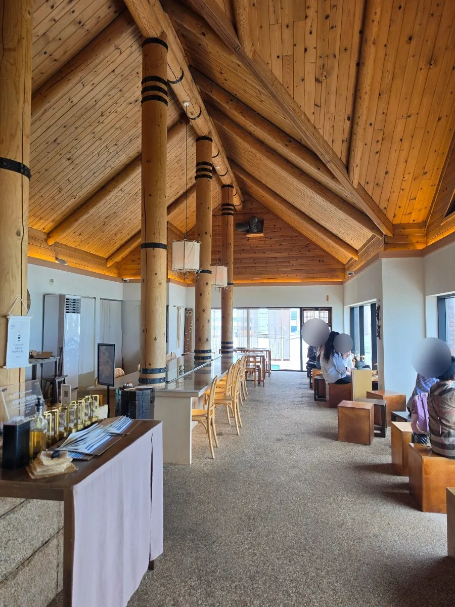 Interior seating on the 4th floor with a full window view